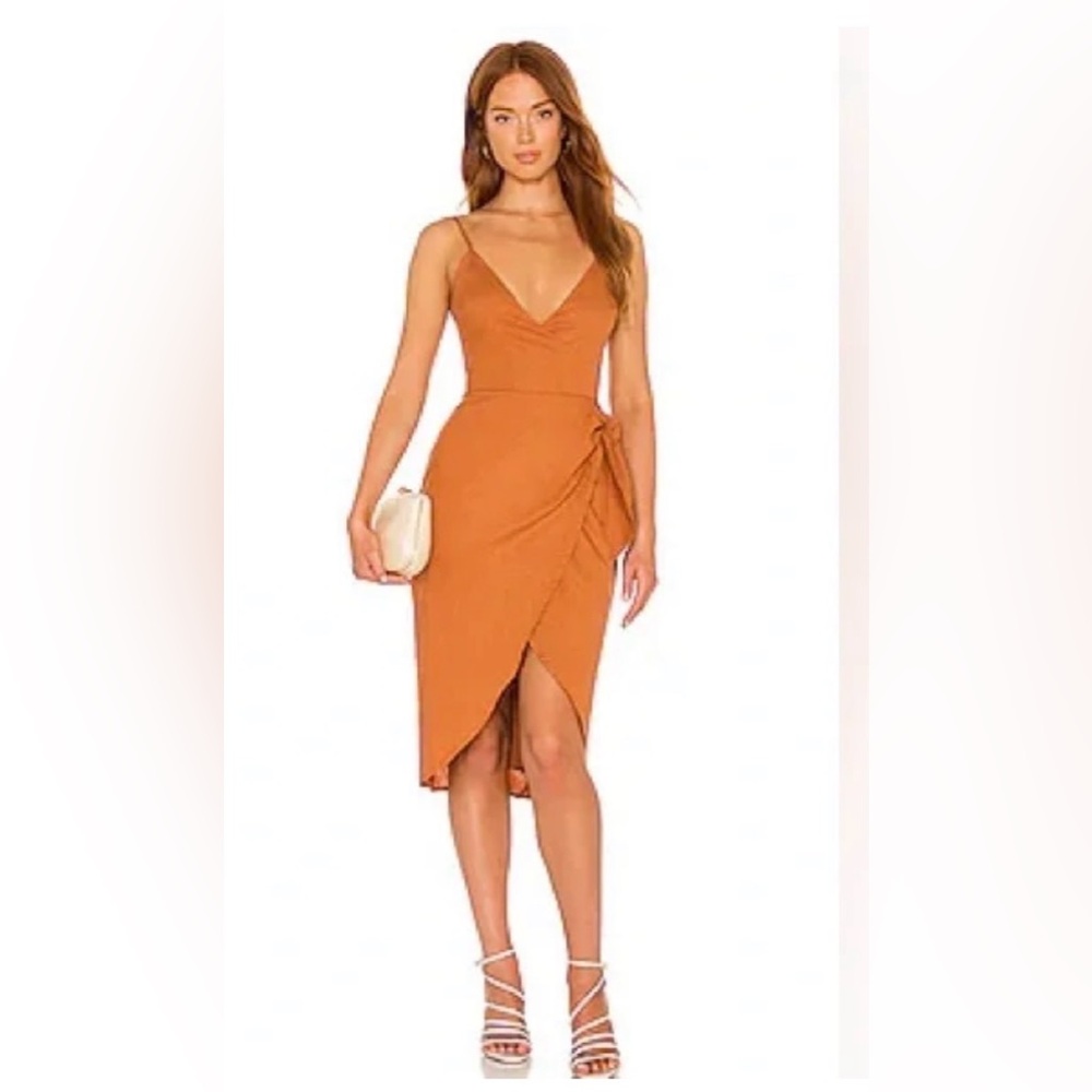Lovers and Friends Rust Wrap Midi Dress | Terracotta Linen Style | Revolve